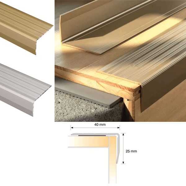 Anti-Slip Aluminium Self Adhesive Stair Nosing for Wooden Stair Treads - Floor Safety Store