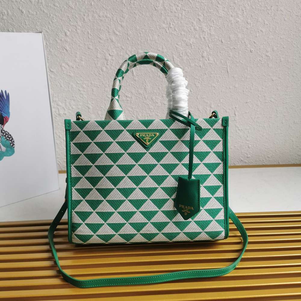 Prada Symbole Small Bag in Green and White Jacquard Fabric IAMBS242257 Outlet Sales