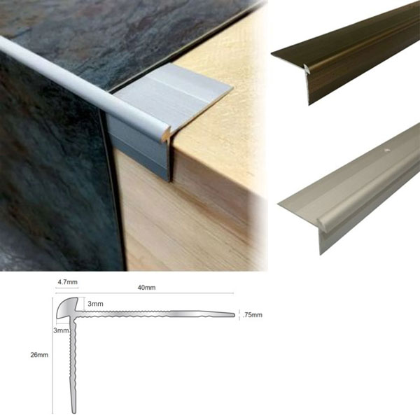 Anodised LVT Aluminium Stair Nosing Edge Profile For 3mm Flooring - Floor Safety Store