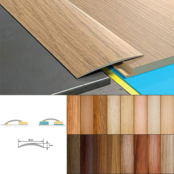 80mm Wide Self-Adhesive Aluminium Wood Effect Transition Strip Carpet Cover Door Floor Threshold - Floor Safety Store