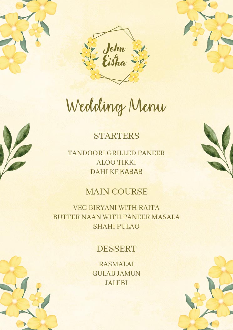 Free Wedding Menu Templates & Menu Card Designs